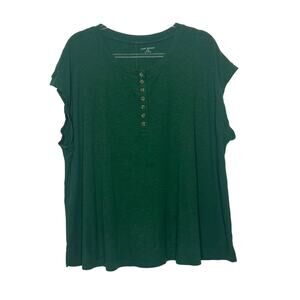 LANE BRYANT Henley Tunic Short Sleeve T-Shirt Button Front Knitted Green Size 22